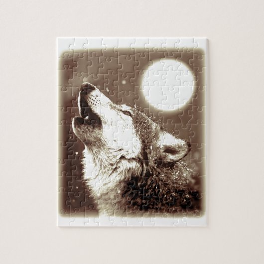 Sepia Wolf en Moon Legpuzzel (Verticaal)