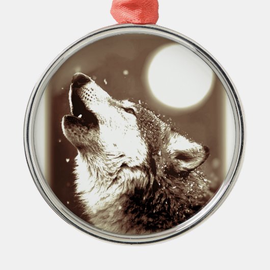Sepia Wolf en Moon Metalen Ornament (Voorkant)