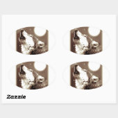 Sepia Wolf en Moon Ovale Sticker (Vel)