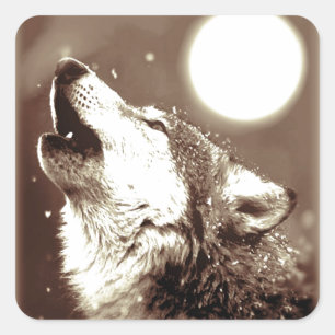 Sepia Wolf en Moon Vierkante Sticker
