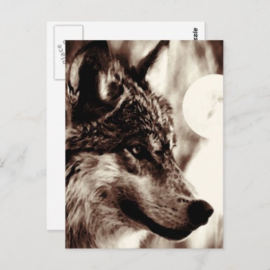 Sepia Wolf Face & Moon Briefkaart (Voorkant / Achterkant)
