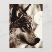 Sepia Wolf Face & Moon Briefkaart (Voorkant)