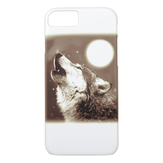 Sepia Wolf & Moon iPhone 7 Coque (Dos)