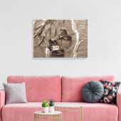 Sepia Wood Duck Pair Canvas Afdruk (Insitu (Woonkamer))