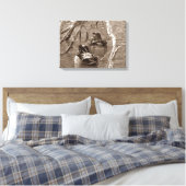 Sepia Wood Duck Pair Canvas Afdruk (Insitu (Slaapkamer))