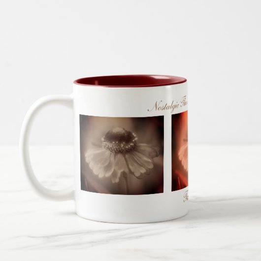 Sepia Zinnia Flower Simpler Times Inspirerend Tweekleurige Koffiemok (Links)