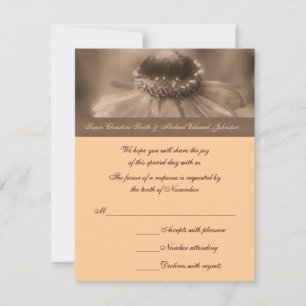 Sepia Zinnia Flower Wedding Response RSVP Card Kaartje