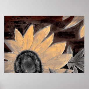Sepia Zonnebloemolie schilderij fijne moderne kuns Poster