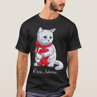 Sepsisbewustzijn Maand Rode Lint Kat T-shirt