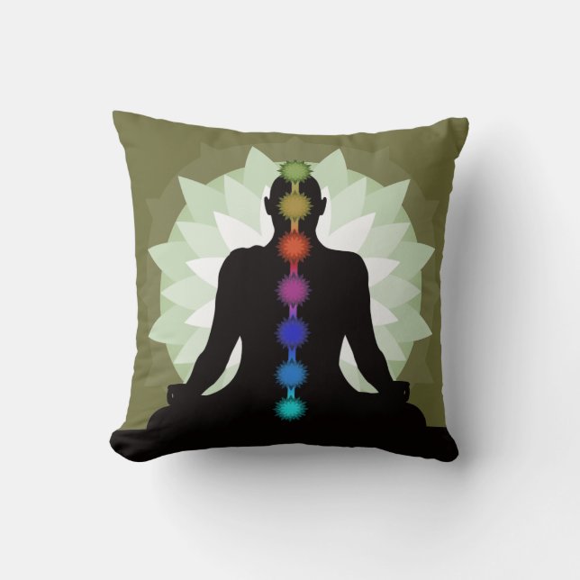 Sept Chakras Yoga Pose Design Jeter Oreiller (Recto)