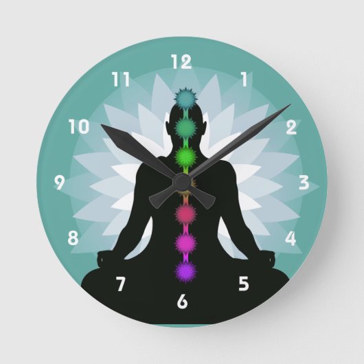 Sept Chakras Yoga Position Conception Mur Horloge (Recto)