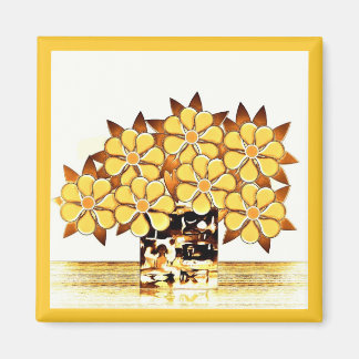 Sept Fleurs et Vase Aimant jaune
