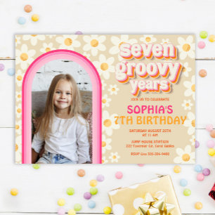 Sept Retro Super Photo Anniversaire Invitation