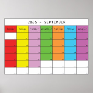 September 2025 kleurdagen kalender planer poster