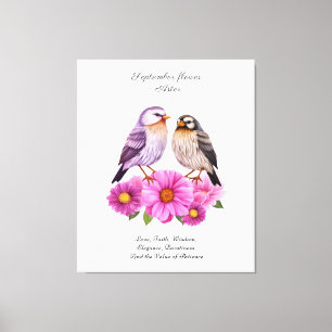 September Aster Bloem met Vogels Geboortegeschenk Canvas Afdruk