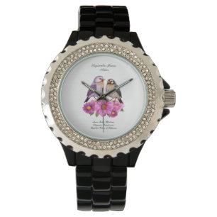 September Aster Bloem met Vogels Geboortegeschenk Horloge