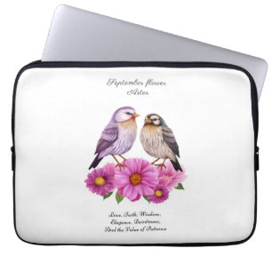 September Aster Bloem met Vogels Geboortegeschenk Laptop Sleeve