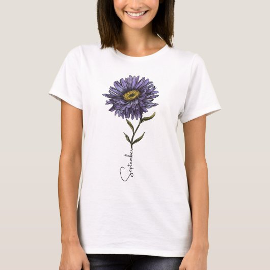 September Aster Geboorte Maand Bloem T-shirt (Voorkant)