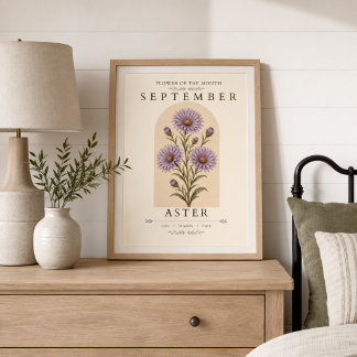 September Aster Geboortebloem Poster