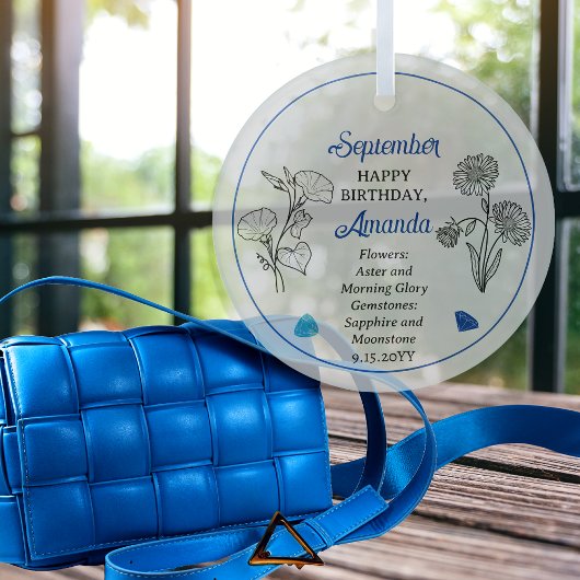 September Aster | Morning Glory Verjaardag Keepsak Glas Ornament