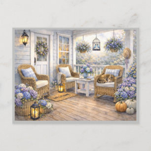 September Avond Veranda Bloemenschildering in Wate Briefkaart