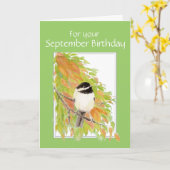 September Birthday Autumn, Chickadee Bird Card Kaart (Gele Bloem)