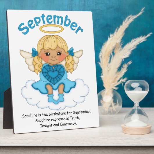 September Birthstone Angel Blonde Plaque Fotoplaat (Zijkant)
