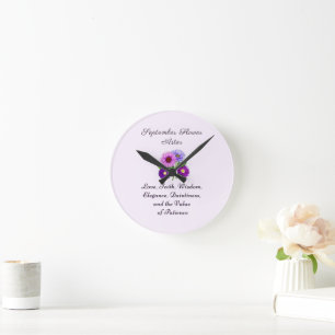 September Geboorte Maand Bloem Aster Gepersonalise Ronde Klok