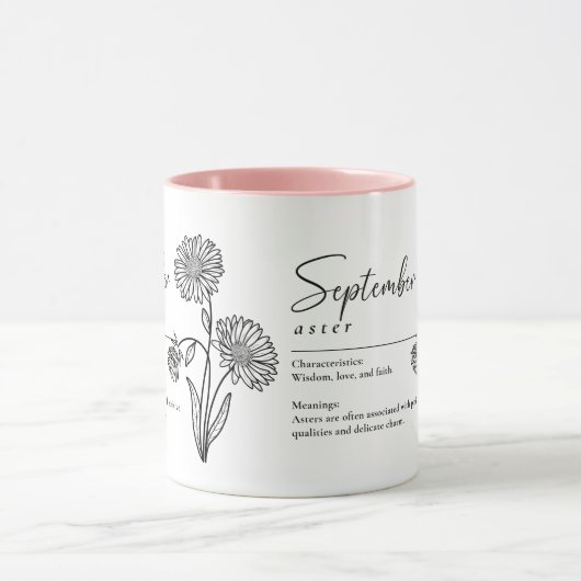 September Geboorte Maand Bloem Aster Minimalist Mok (Midden)