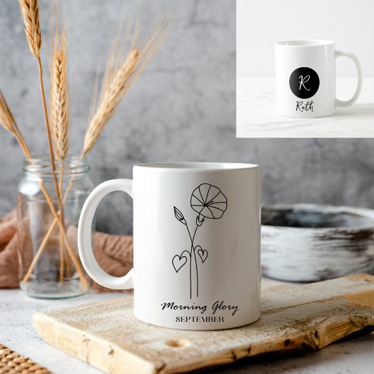 September Geboorte Maand Bloem Monogram Koffiemok