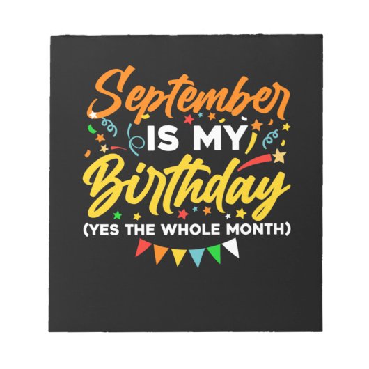 September is mijn verjaardag de hele maand septemb notitieblok (Voorkant)