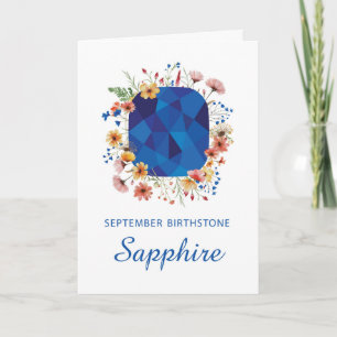 September Sapphire Birthstone Verjaardag Wildbloem Kaart
