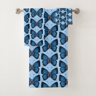 September Sapphire Blue Butterfly Pattern Design Bad Handdoek