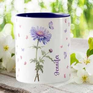 September Verjaardag Aster Geboorte Maand Bloem Bl Tweekleurige Koffiemok