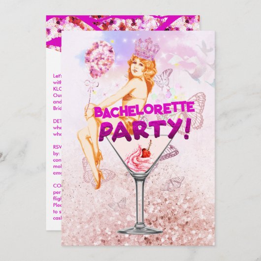 Sequence Pink Glitzy Bachelorette Party Kaart (Voorkant / Achterkant)