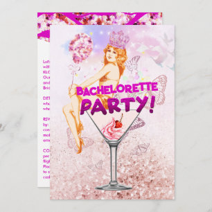 Sequence Pink Glitzy Bachelorette Party Kaart