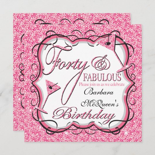 Séquence rose 40e anniversaire Invitations (Devant / Derrière)