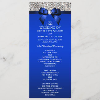 Séquin Argent Royal Blue Bow Wedding Programme