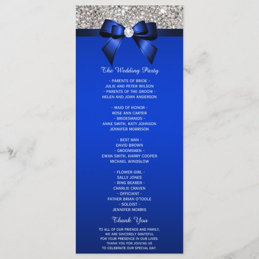 Séquin Argent Royal Blue Bow Wedding Programme (Dos)