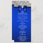 Séquin Argent Royal Blue Bow Wedding Programme (Devant / Derrière)