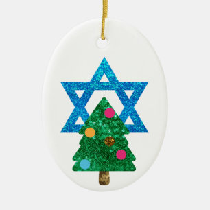 sequin christmukkah hanukkah keramisch ornament
