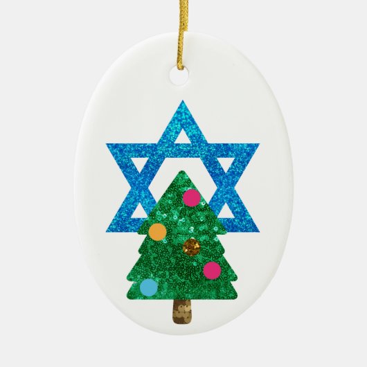 sequin christmukkah hanukkah keramisch ornament (Voorkant)