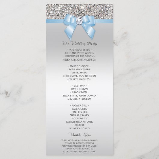 Séquin d'argent Baby Blue Bow Wedding Programme (Dos)