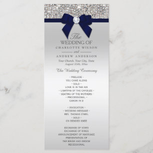 Séquin d'argent Marine Blue Bow Wedding Programme