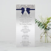 Séquin d'argent Marine Blue Bow Wedding Programme (Debout devant)