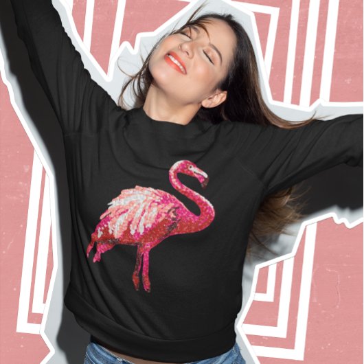 Sequin Gedrukte tropische flamingo Roze Bird Black Trui