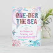 sequin glitter ONEder the sea birthday invitation (Debout devant)
