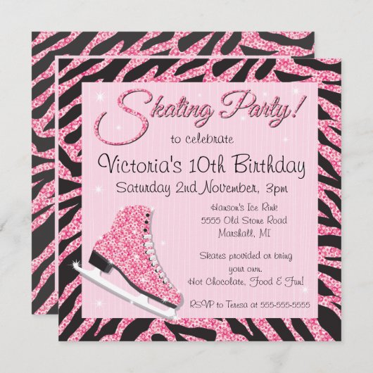 Séquin Glittering Ice Skate Party Invitations (Devant / Derrière)