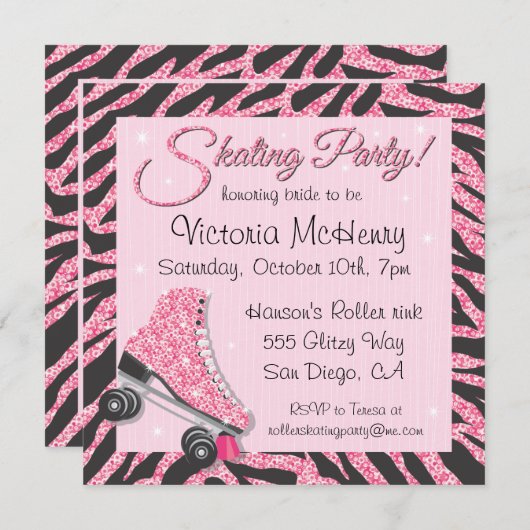 Séquin Glittering Roller Patinage Invitations (Devant / Derrière)