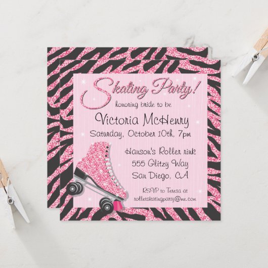 Séquin Glittering Roller Patinage Invitations (Devant/Arrière en situation)